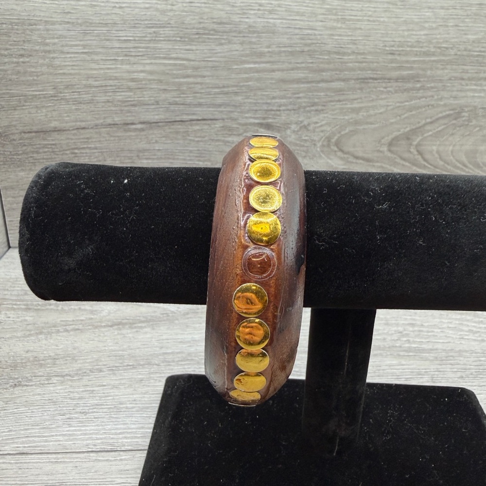 Wooden Bangle with Goldβ Tone Accents